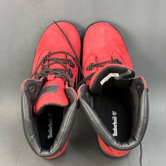 Timberland 6-Inch Waterproof Field Boot Red/Black Nubuck women size 7 - Picture 6 of 8